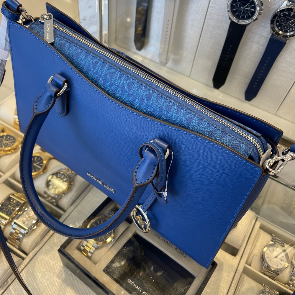 MICHAEL KORS Arden Md Top-Zip EW Leather Tote Crossbody Satchel
Galaxy Blue 
NWT - Picture 3 of 16